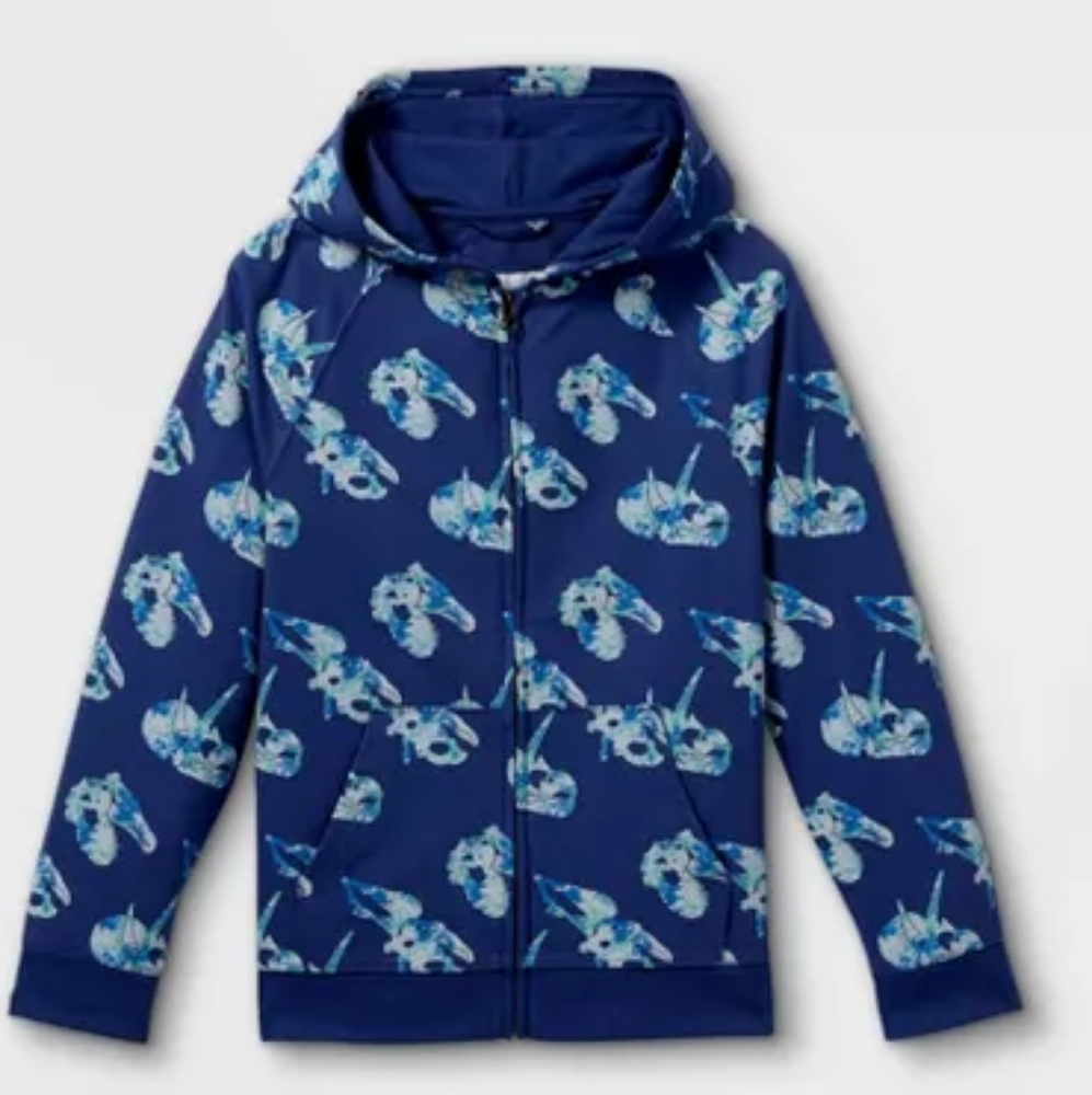 Boys' French Terry Dino Print Hooded Sweatshirt -